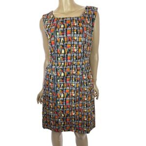 Darling Brand Sheath Dress Sleeveless Size L Gray w/ Orange,Gold,Green Cotton BL